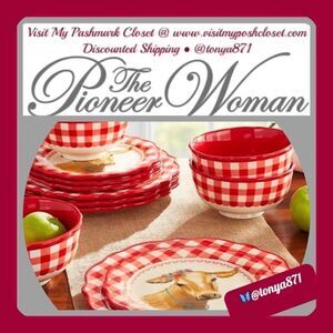 🦋 Host Pick! 🥳 🦋 New Pioneer Woman "Cow" Gingham 12-Piece Ceramic Dinnerware